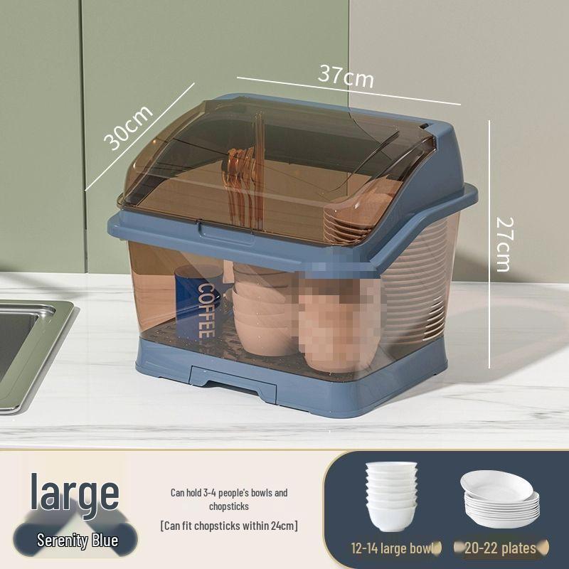 Bowl & Chopstick Storage Box with Lid - Kitchen & Dorm Use, Plastic with Drainage, Bowl & Plate Shelf Organizer, Cabinet Bowl Rack