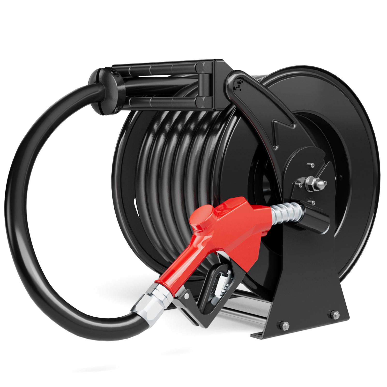 

Катушка для топливного шланга с заправочным пистолетом, 1 x 50 футов Выдвижная катушка для дизельного шланга, 300 PSI Промышленная Сверхпрочная Автоматическая Поворотная Самосматывающаяся чёрный