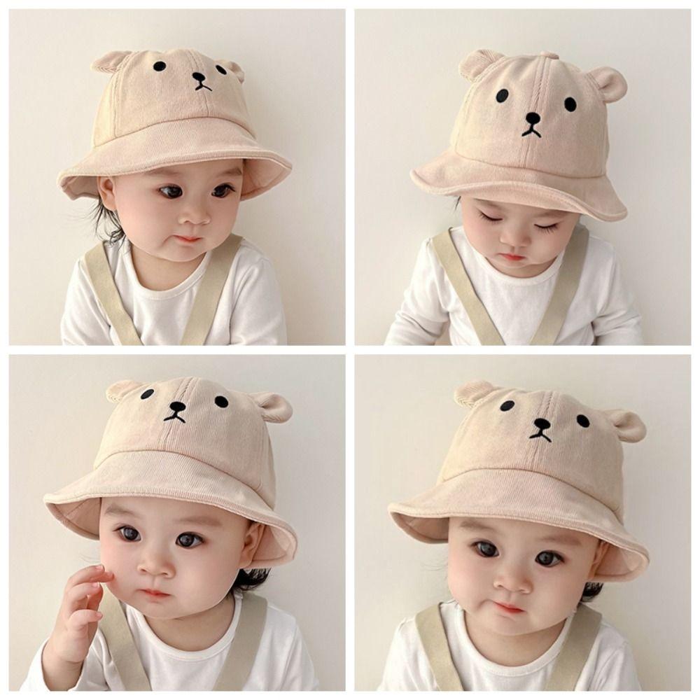 Solid Color Baby Bucket Hat Cotton Boys Girls Sunhat Cute Baby Bear Hat  Toddler