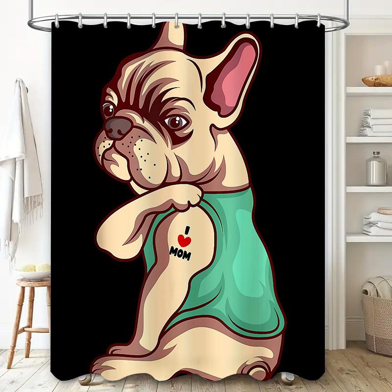 Stylish Cartoon Dog Shower Curtain Decorate Your Bathroom with this Adorable French Bulldog Design