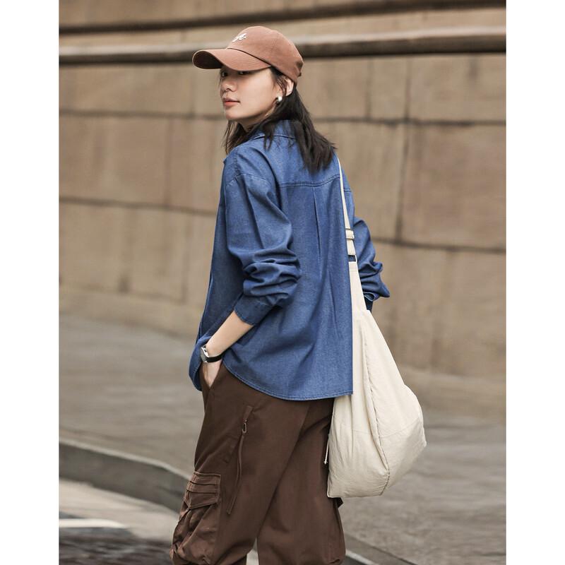 Demana Women s French Style Pleated Lapel Cloud Cotton Shirt M