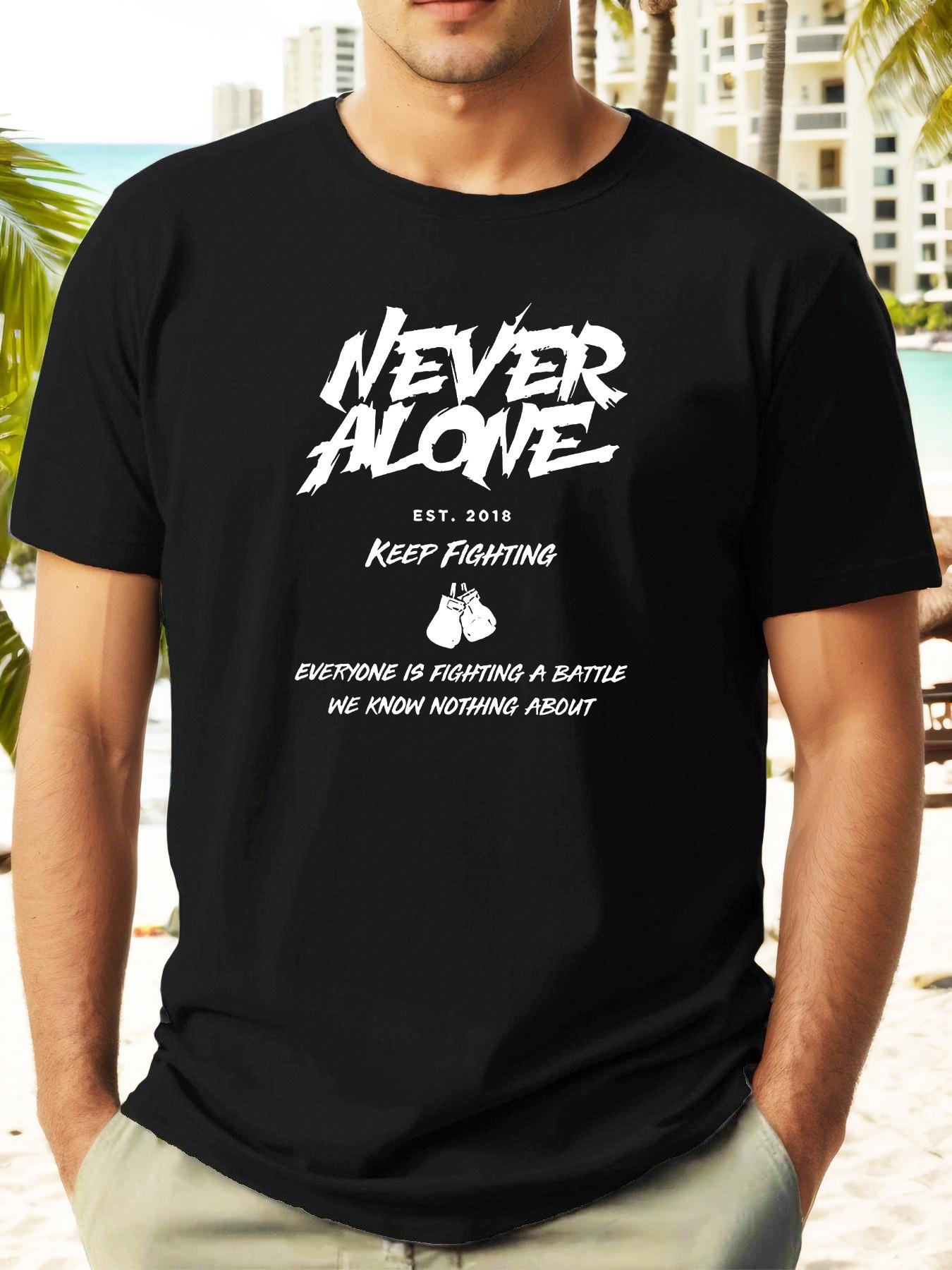 NEVER-ALONE Creative Letter Print Summer Simple Stylish Short-Sleeve T-shirt XL