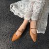 Johnature Retro Buckle Strap Pointed Toe Soft Soled Soft Cowhide Women's Genuine Leather Flats Shoes