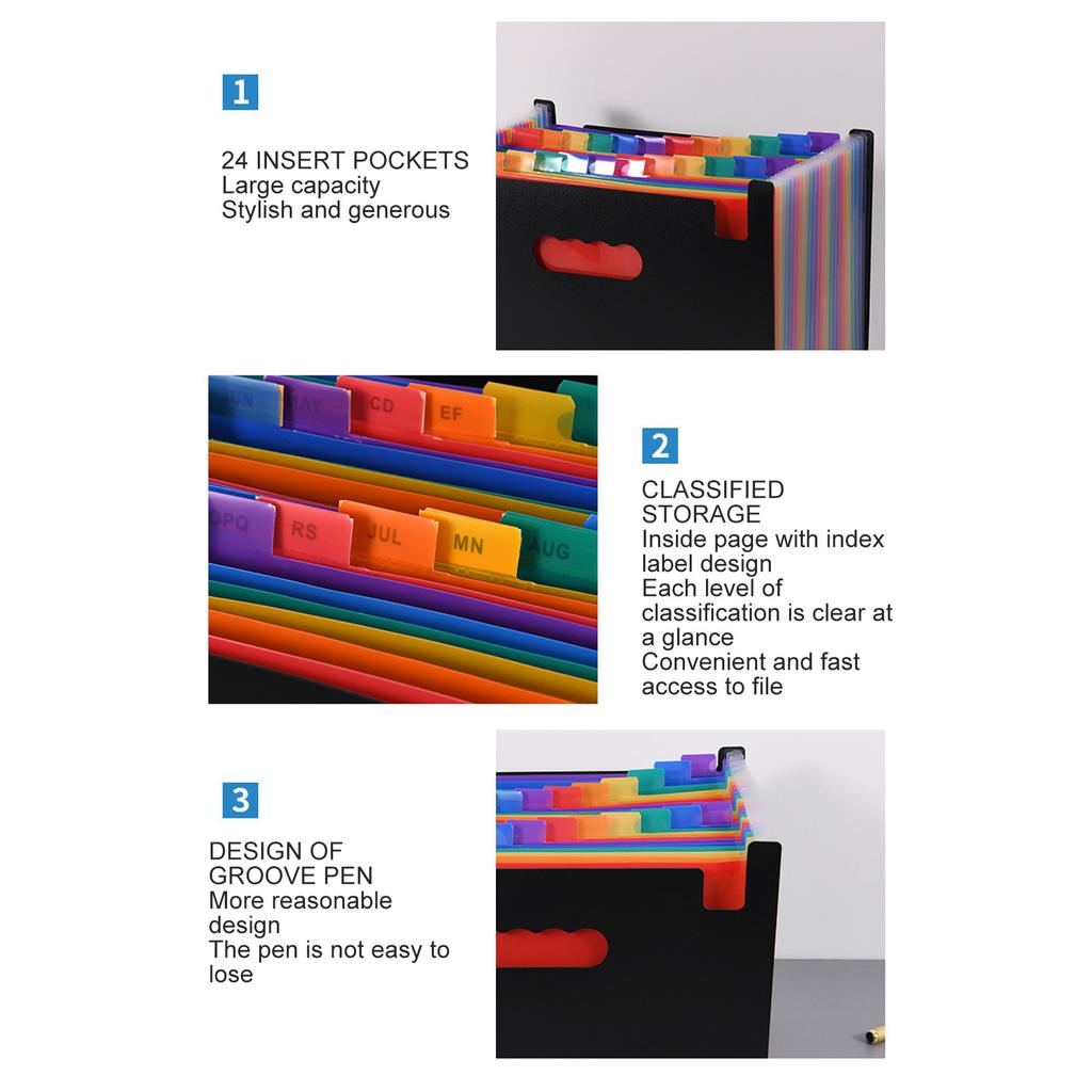 Expanding File Folder 24 Pockets Large Capacity Expanding Document Organizer with Colorful Tabs for Office School