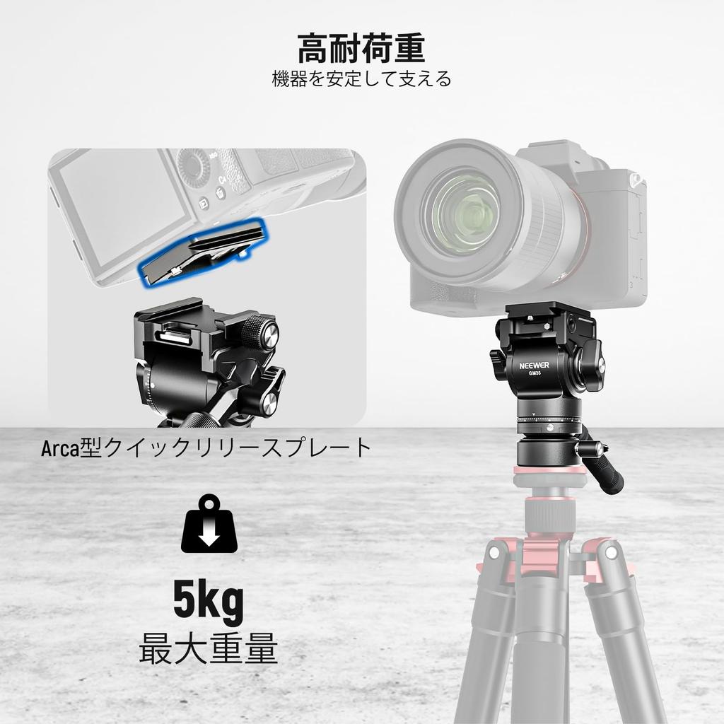 NEEWER GM35 Tripod Fluid Head with Leveling Base Compact Metal with QR Plate and Telescopic Video Fluid Tripod Video Head Mount for Camcorders and