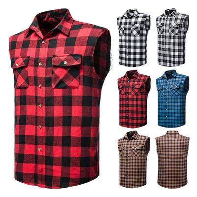 Men's Summer Casual Sleeveless Plaid Shirt Slim Lapel Multicolor Shirt
