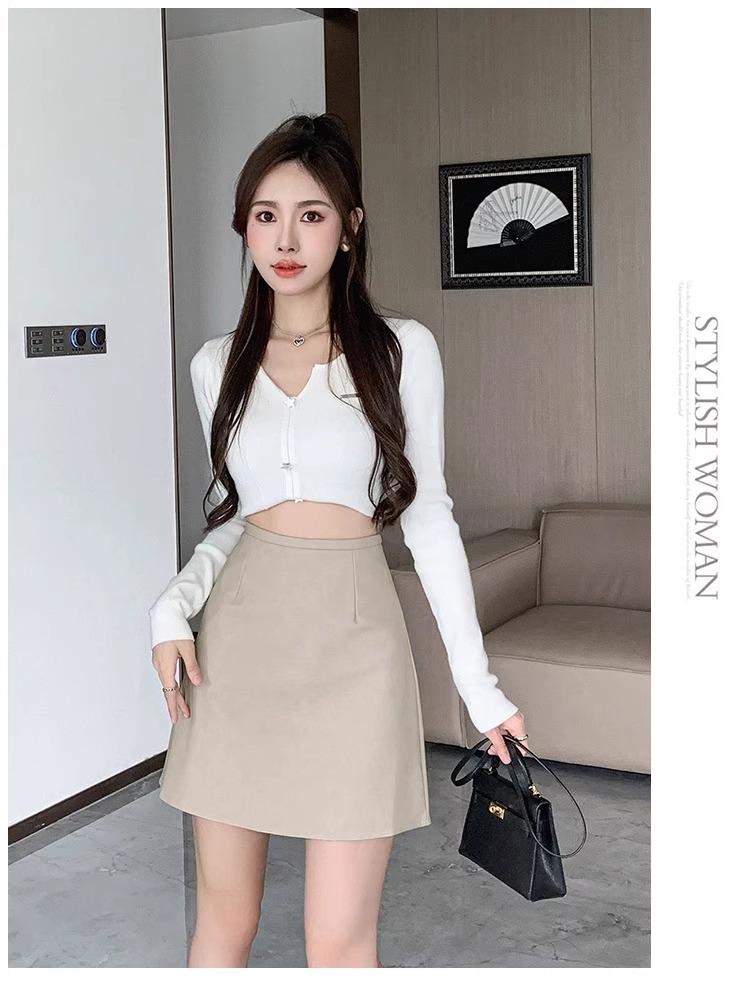 Autumn/Winter High-Waist A-line PU Leather Skirt - Stylish, Short, & Versatile