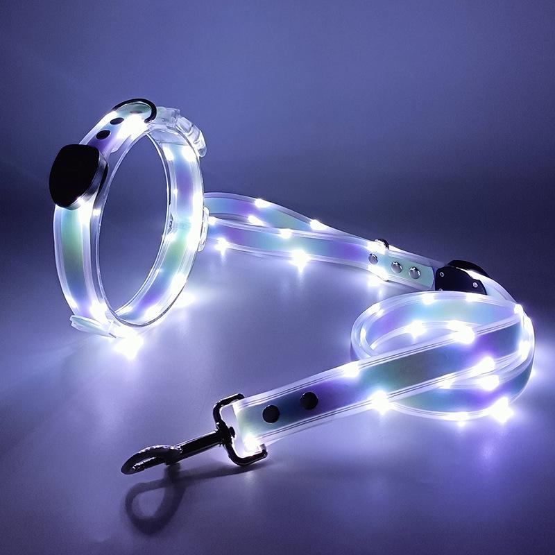 LED Leuchthalsband USB-Aufladung Haustierhalsband mit Licht PVC Geflochtenes Gurtband Hundeleine Leuchtendes Hundehalsband