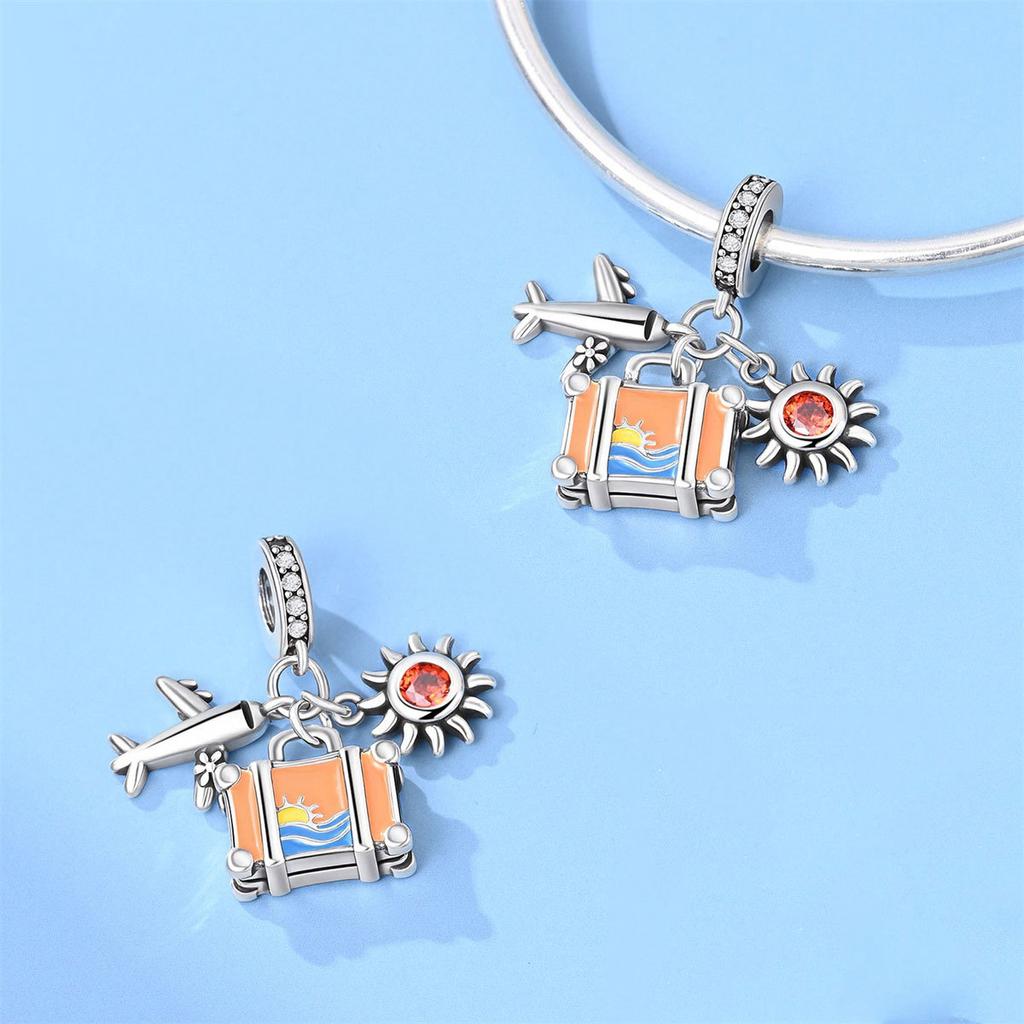 Travel Style Airplane Camera Luggage Charm Bead Jewelry Necklace Bracelet Accessory Set