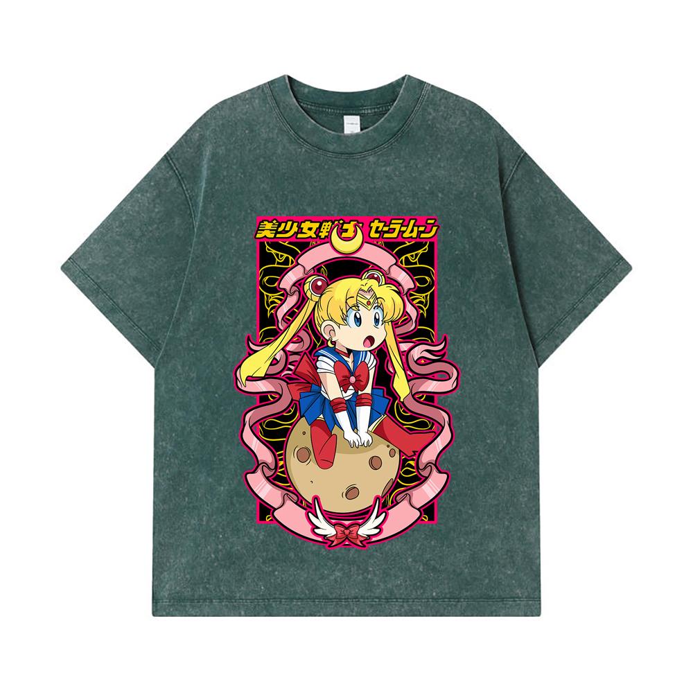 Koszulki 275 GSM Płukane 100% Bawełna Sailor Moon V10 Nadruk Usagi Unisex Ciężka Bawełniana Koszulka