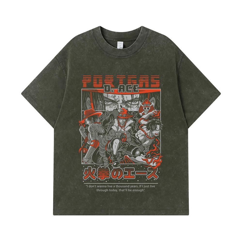 275 GSM Washed T-shirts 100% Cotton One Piece V17 Ace Print Unisex Heavy Cotton T Shirt S