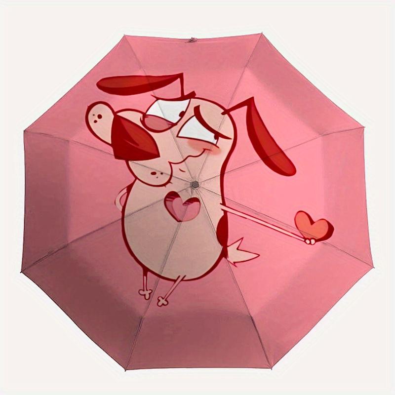 

1pc Courage the Cowardly Dog Love Automatic Open/close Folding Portable Umbrella with 8-Rib Structure for Women/Men, All-Season Use a0901064