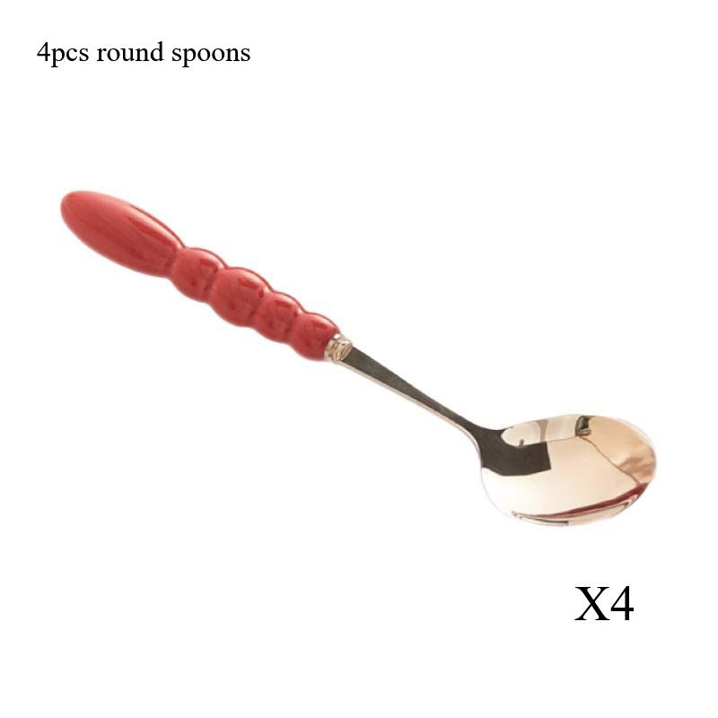 

304 stainless steel knife, fork, spoon, household ceramic handle tableware 4-piece set dinnerware set