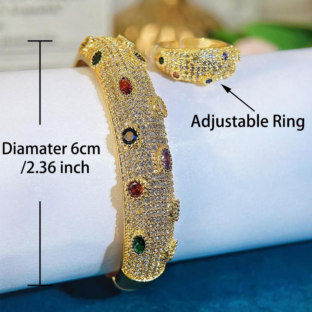 CMM High-quality Dubai Luxury Jewelry Set Retro Italian Hand-Brushed Craftsmanship Golden Inlaid Zircon Woman Bangle Ring Sets