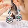Enamel Flower Round Drop Earrings Ethnic Vintage Earrings for Women Versatile Personality  Daily Vacation Wearing Jewelry