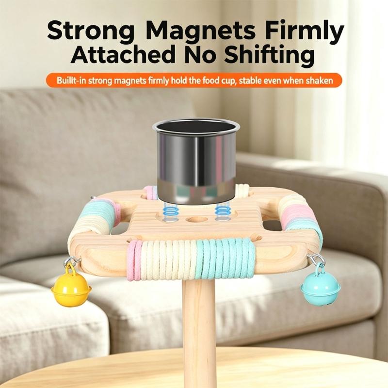 Bird Bells Stand Perch for Small Pet Birds, Wooden Home Play Frame with Textured Top Bar and Rounded Wood Finish for Daily Use Indoors