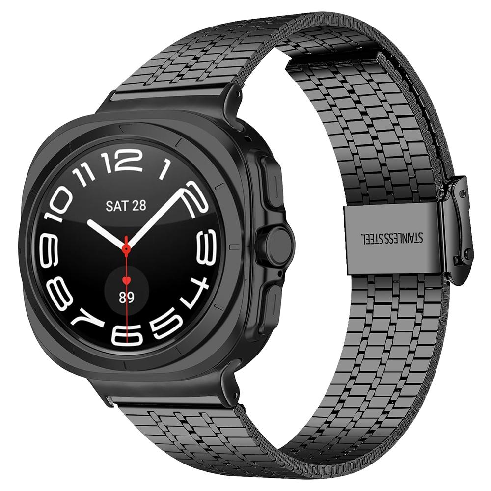 

For Samsung Galaxy Watch Ultra 47mm Watch Band Stainless Steel 7-Beads Wrist Strap Black