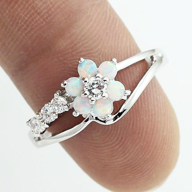 

Creative Flower Opal Diamond Ring - Women s Hot-Selling Engagement Jewelry Size 8