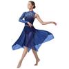 Damen Lyrical Dance Asymmetrisches Bodysuit-Kleid Einzelner Langer Ärmel Blumenspitze Unregelmäßiger Saum Rock