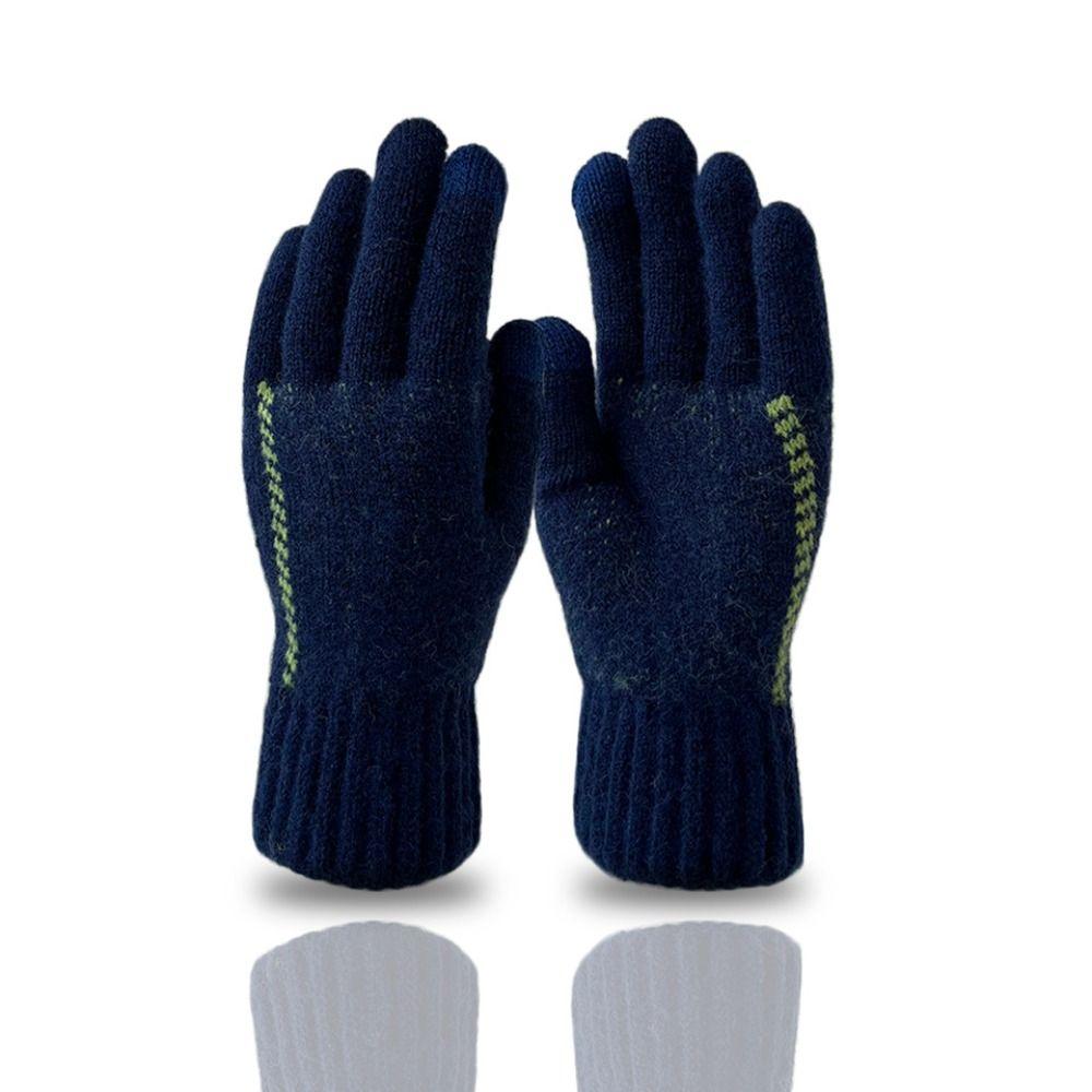 Touchscreen Knitted Woolen Gloves Thickened Full Finger Gloves Autumn Men Knitted Gloves Women