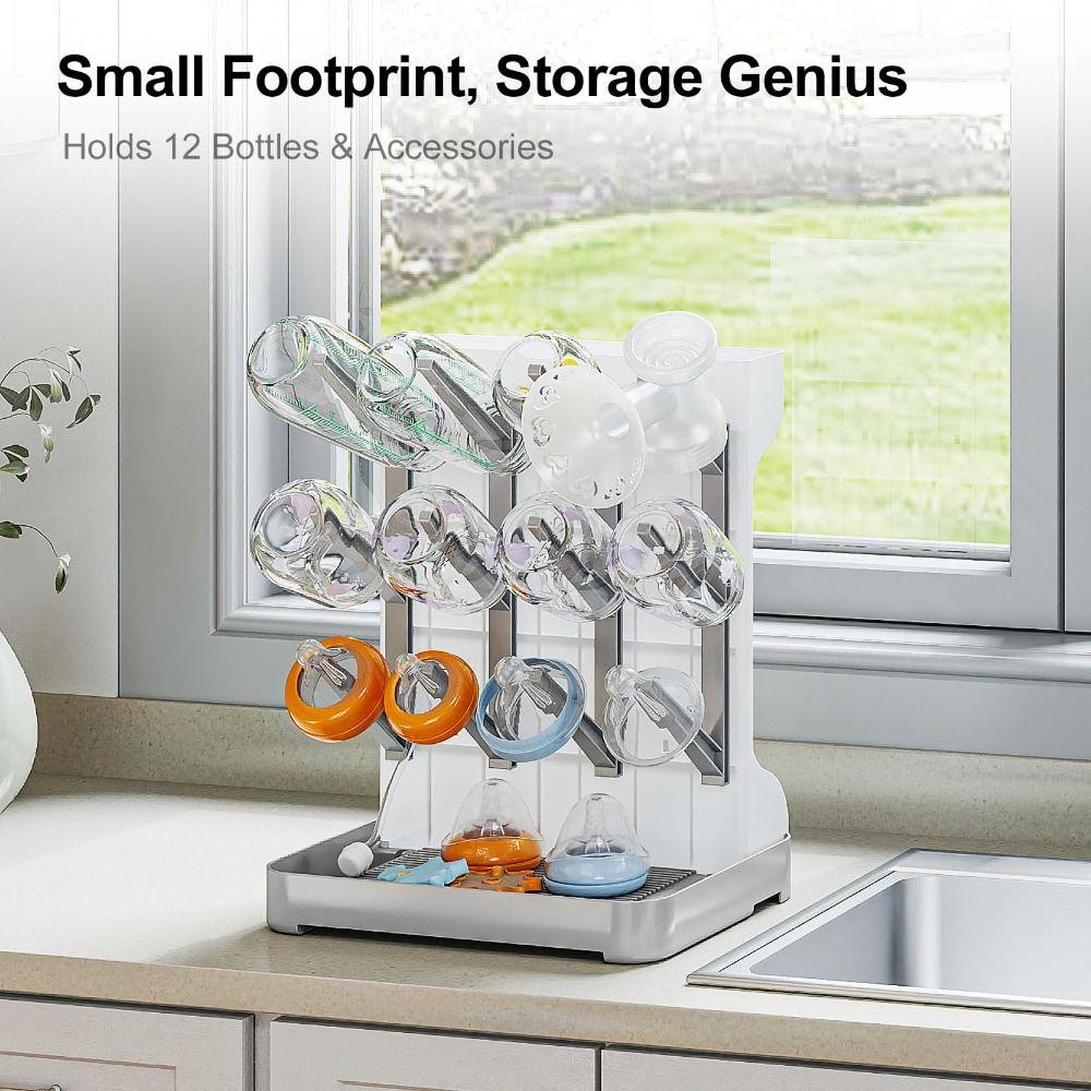 Vertical Baby Bottle Drying Rack Space Saving Large Drying and Draining Stand Multi Tiered Storage Holder Organizer Countertop