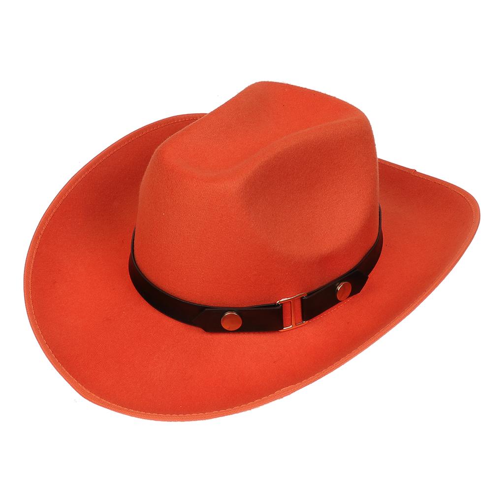 Unisex Western Cowboy Hat Wide Brim Roll‑Up Brim Double‑Top Felt Fedora Hat,10 Colors,Multiple Optional Detachable Hat Bands