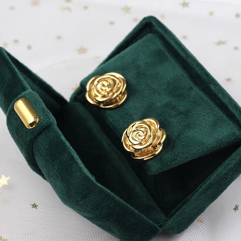 Elegant Floral Stainless Steel Rose Stud Earrings
