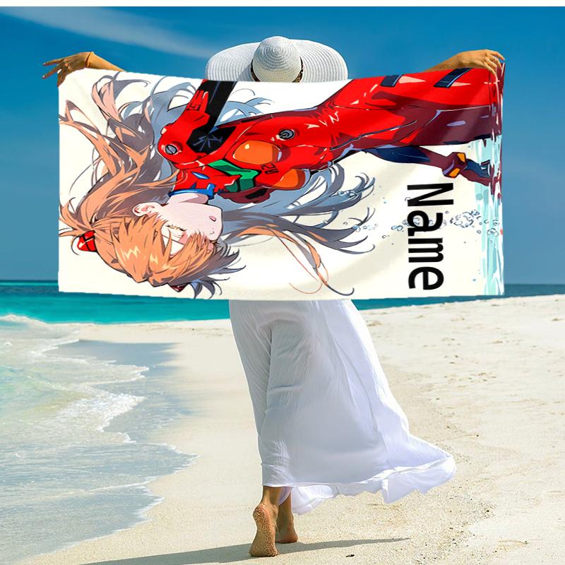 Personalized customized proof beach towel with Asuka Langley Soryu pattern - soft, absorbent, quick-drying, perfect swimming, camping&bathing