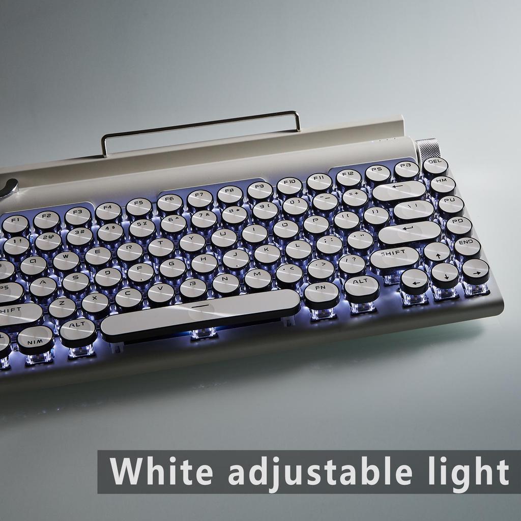 Retro RGB Backlit Punk Mechanical Keyboard with Dual-Mode Wired & Bluetooth, Electroplated Round Keys for Gaming & Office Use - In Stock