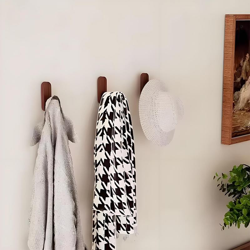 Nordic Style Wood Wall Hooks Self Adhesive Mounted For Hanging Coat Towel Clothes Blanket Hat Backpack Robe Entryway Key Holder+