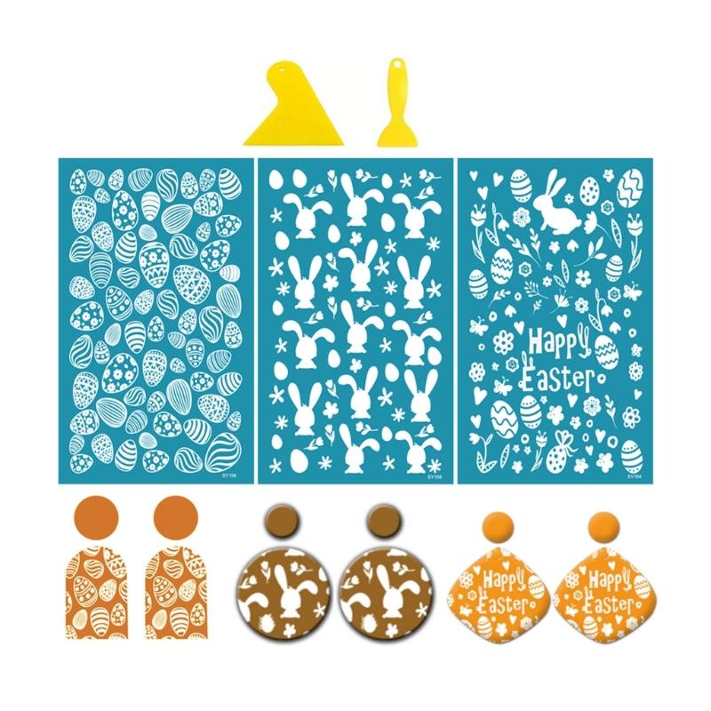 5pcs Earrings Silk Screen Stencils for Clay Reusable Silkscreen Print Clay Jewelry Making DIY Art Craft Supplies Easter