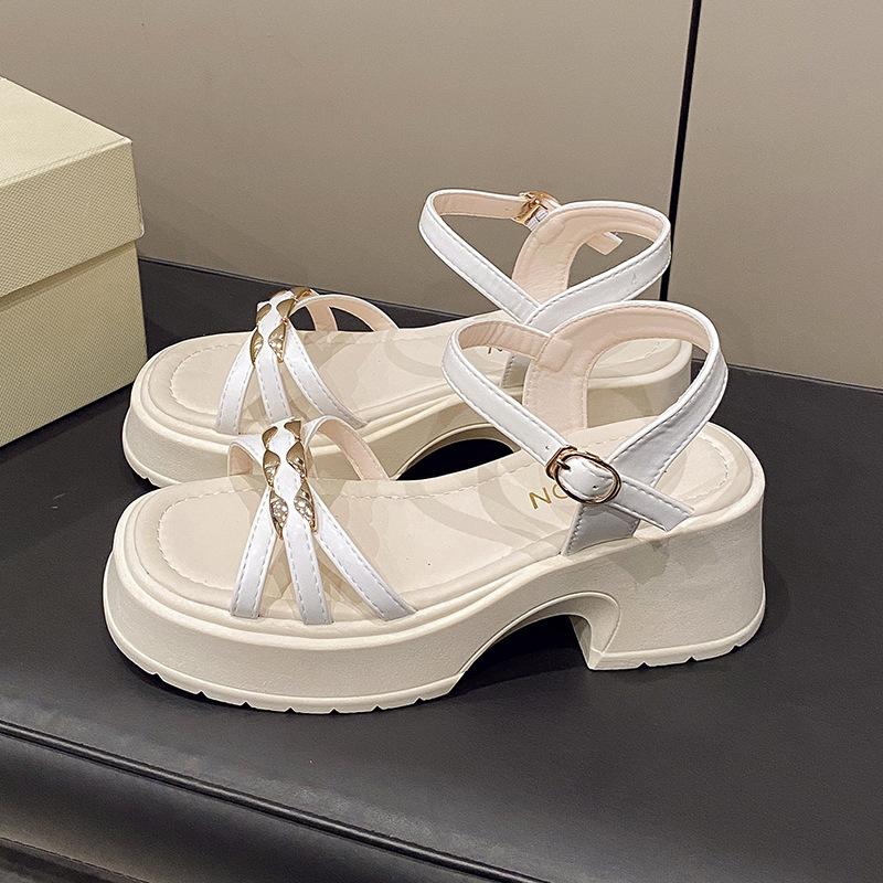 One word with sandals women's summer fashion square head thick heel thick sole versatile not tired foot slope heel women's shoes new