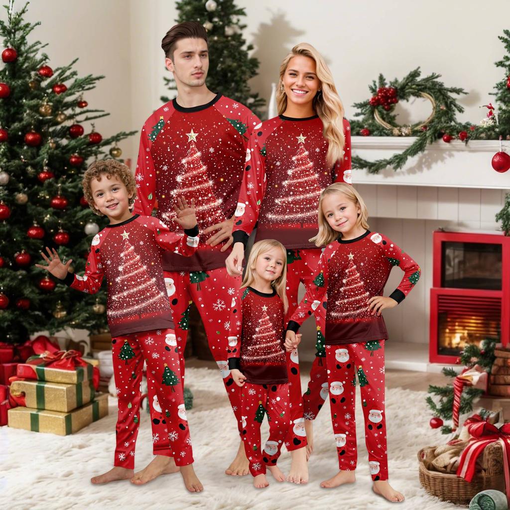 Print Cute Family Set Pajamas, Home Clothes, Family Set Long Sleeve Top Pants Set