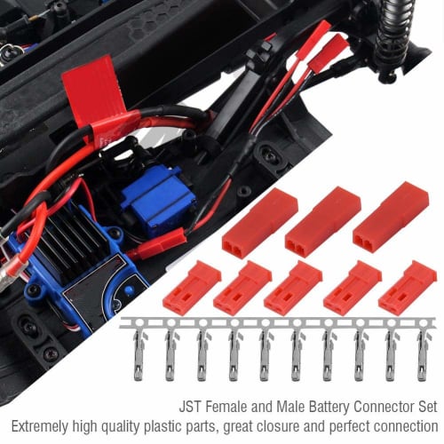 VFUE JST Plug Pins, JST Plugs, Durable JST Female and Male Plug Battery Connectors with Red Housing for RC Electric Helicopters (10 Pairs)
