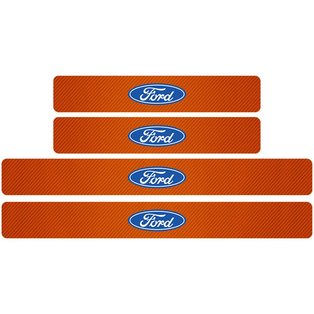 4Pcs Car Door Sill Carbon Fiber Badges Protector Stickers for Ford Explorer Focus 2 3 4 MK2 MK3 MK5 Fiesta MK7 Mondeo MK4 Fusion
