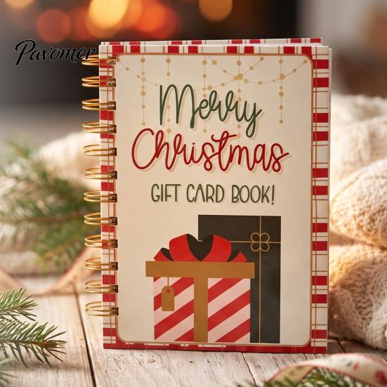 Portable Memory Keeper for Cash Christmas Gift Card Book, 7" x 5" Spiral Bound Merry Unique DIY Holiday Solution Booklet, Greeting Album, Personalized