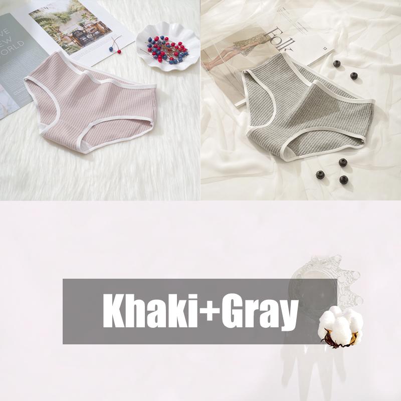 2Pcs/Set Women Cotton Waffle Grid Panties Fashion Solid Low Waist Briefs Female Korean Style Underwear Soft Breathable Lingerie