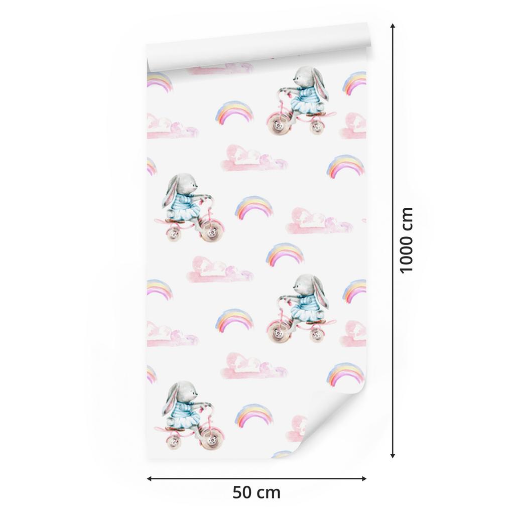Wallpaper Bunnies rainbows and hearts for living room and bedroom 50x1000