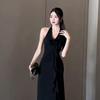 Elegant red neck sling dress for women's summer new Spice Girl sexy backless temperament waist dress