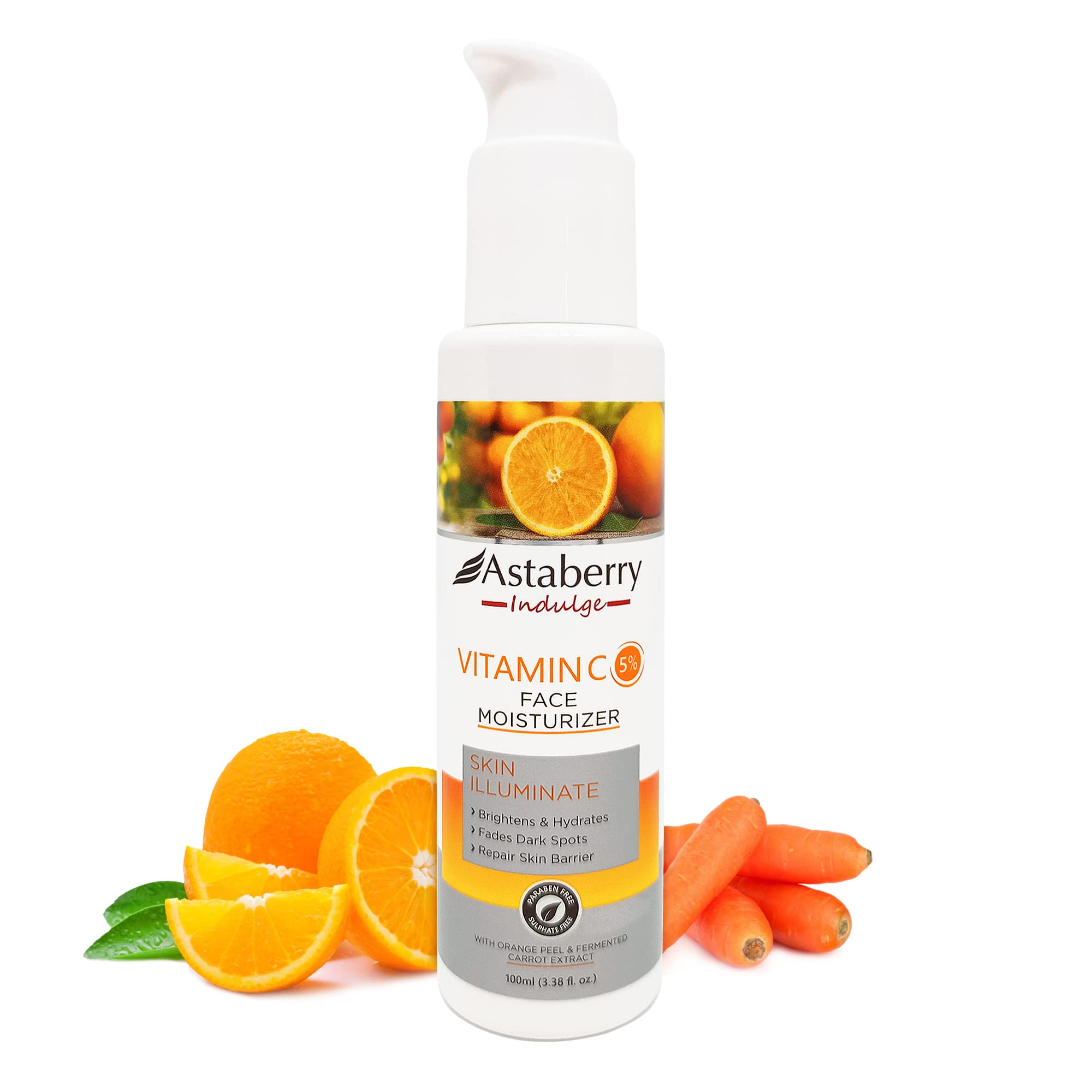 Astaberry Indulge Vitamin C Face Moisturizer for Glowing Skin | Hydrates Skin | Fades Dark Spots | With Orange Peel & Fermented Carrot Extract | Bo
