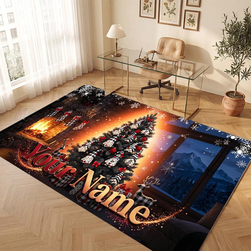 Weicher Kristall-Samt-Teppich mit Weihnachtsmotiv, individuell bedruckbar mit Namen & Text, rutschfester Bodenläufer für Schlafzimmer, Wohnzimmer