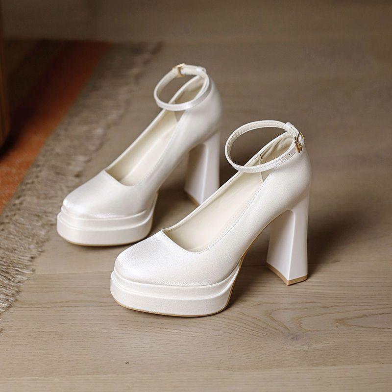 Waterproof table high heels women's platform heightening artifact Mary Jane design sister group wedding shoes bridesmaid shoes bride shoes
