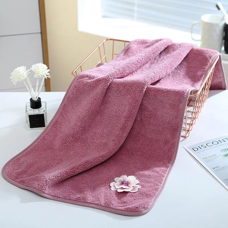 

1Pc 35x75cm 3D Flower Embroidered Hand Towel Coral Fleece Home Bathroom Lady Washcloth Wedding Party Gift 35x75cm&1pc фіолетовий