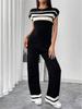 Trendy Summer Women's Set: Short Sleeve Top & High Waist Wide-Leg Pants