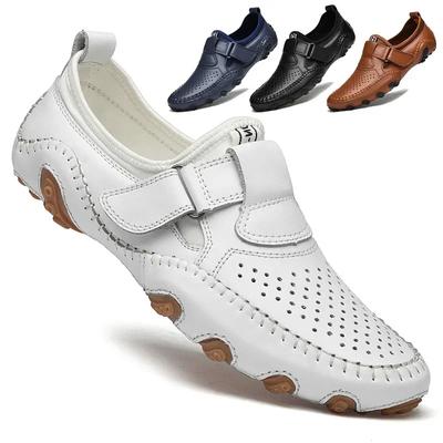 Genuine Leather Men Casual Shoes Handmade Italian Soft Hollow Out Leather Shoes for Men Breathable Summer Driving Shoes