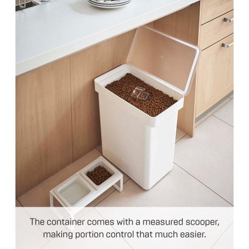 Yamazaki Tower Food Storage Container, 12kg Capacity, with Measuring Cup, White, Approx. W41 X D24 X H42.5cm (Approx. H65.5cm with Lid Opened), Model