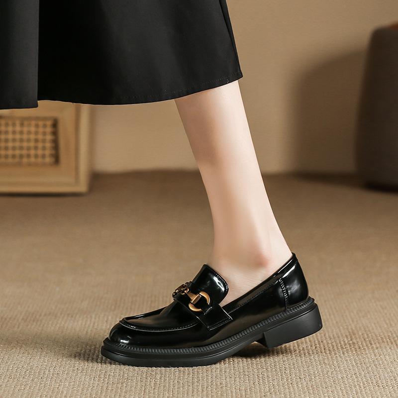 Mocasini din piele lacuita Pantofi unici cu slip-on Piele Femei Fund gros Anti-alunecare Varf rotund Anglia