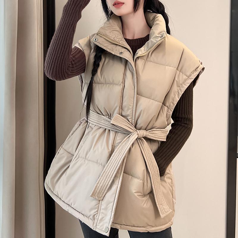 Gilet alla Moda Invernale Caldo Donna Capispalla Con Cintura Piumino Senza Maniche Casual Spesso Giacche da Donna