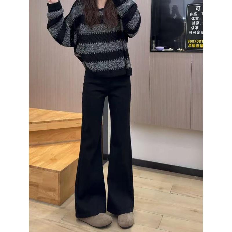 Fleece Micro-flared Jeans Women's Autumn and Winter High-waisted Elastic and Thin Straight Horseshoe Pants