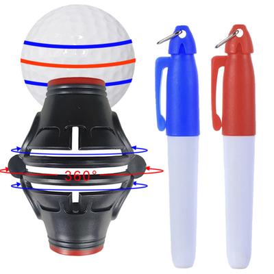 1 Set Golf Ball Marker with Blue & Red Liner Pen 360-Degree Scribing Clip Professional Line Drawing Three-Piece Set Golf Ball Alignment Putting
